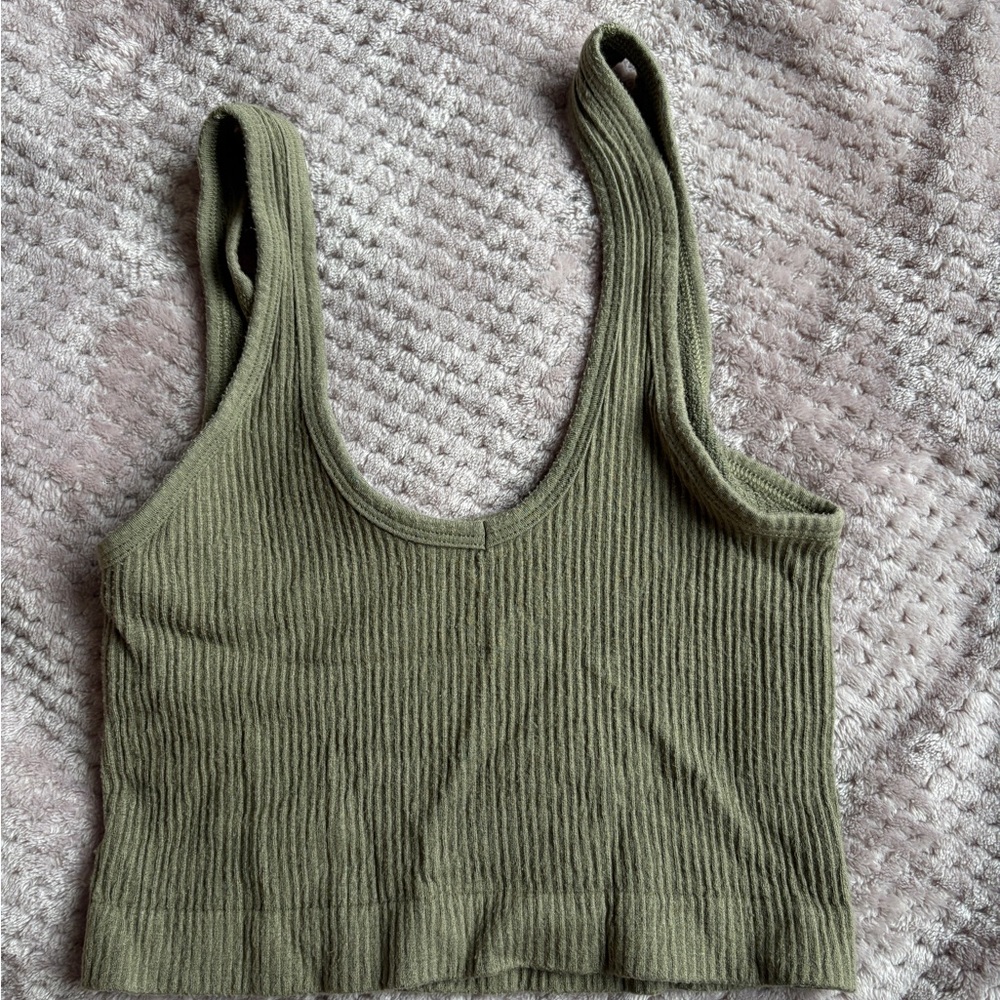 Olive Green Ribbed Women's Top
